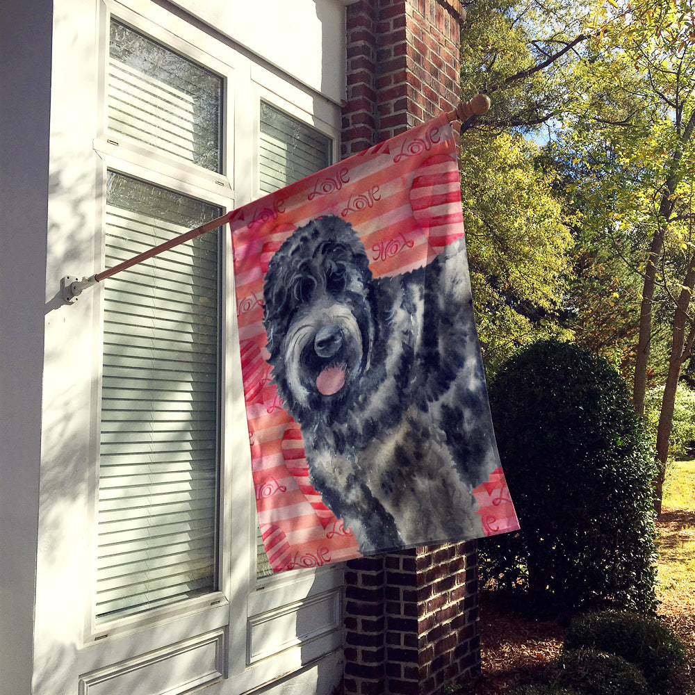 Black Russian Terrier Love House Flag 28x40 Porch Sleeve Pole Decorative Outside Yard Banner Artwork Wall Hanging, Polyester