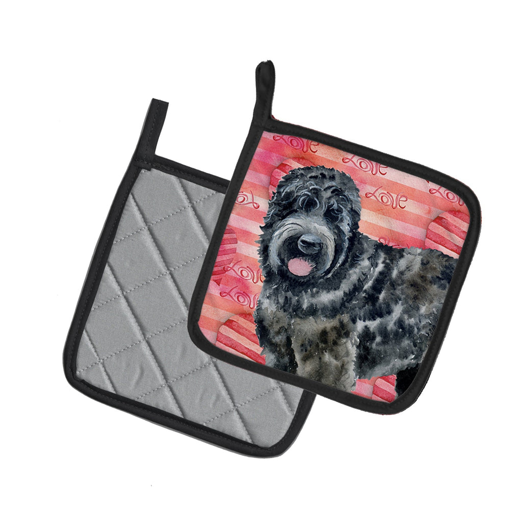 Black Russian Terrier Love Pot Holder Set of 2 Heat Resistant Quilted Hot Pads 7.5 x 7.5 Inch, Insulated Kitchen Trivets for Cooking & Baking
