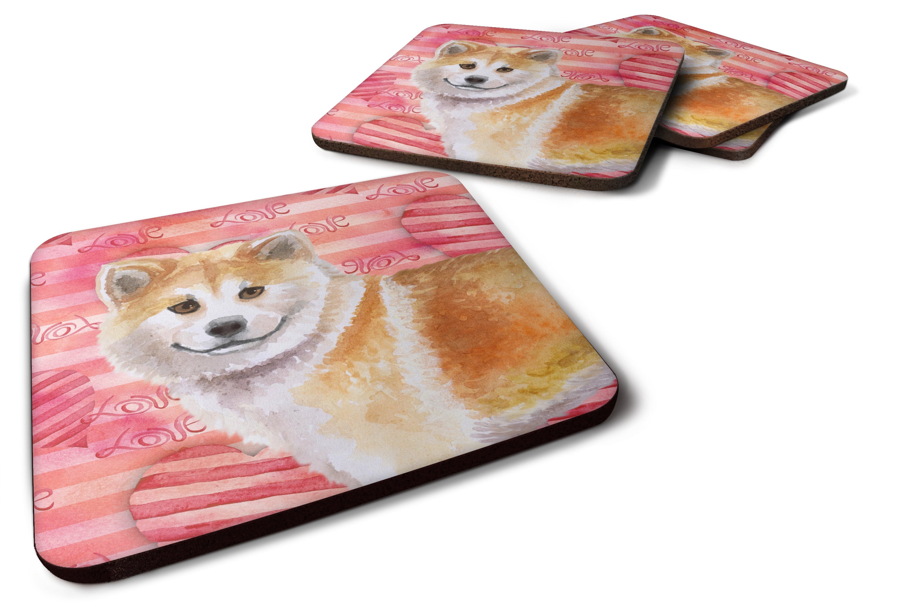 Shiba Inu Love Foam Coasters Set of 4 Cup Coasters for Indoor Outdoor, Tabletop Protection, Anti Slip, Mouse pad Material