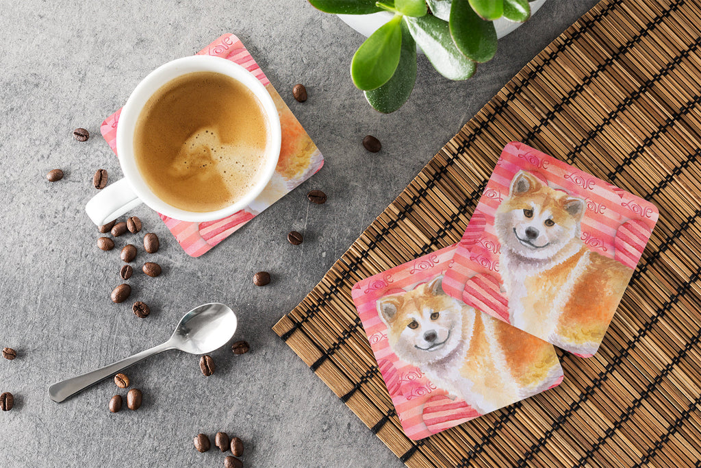 Shiba Inu Love Foam Coasters Set of 4 Cup Coasters for Indoor Outdoor, Tabletop Protection, Anti Slip, Mouse pad Material