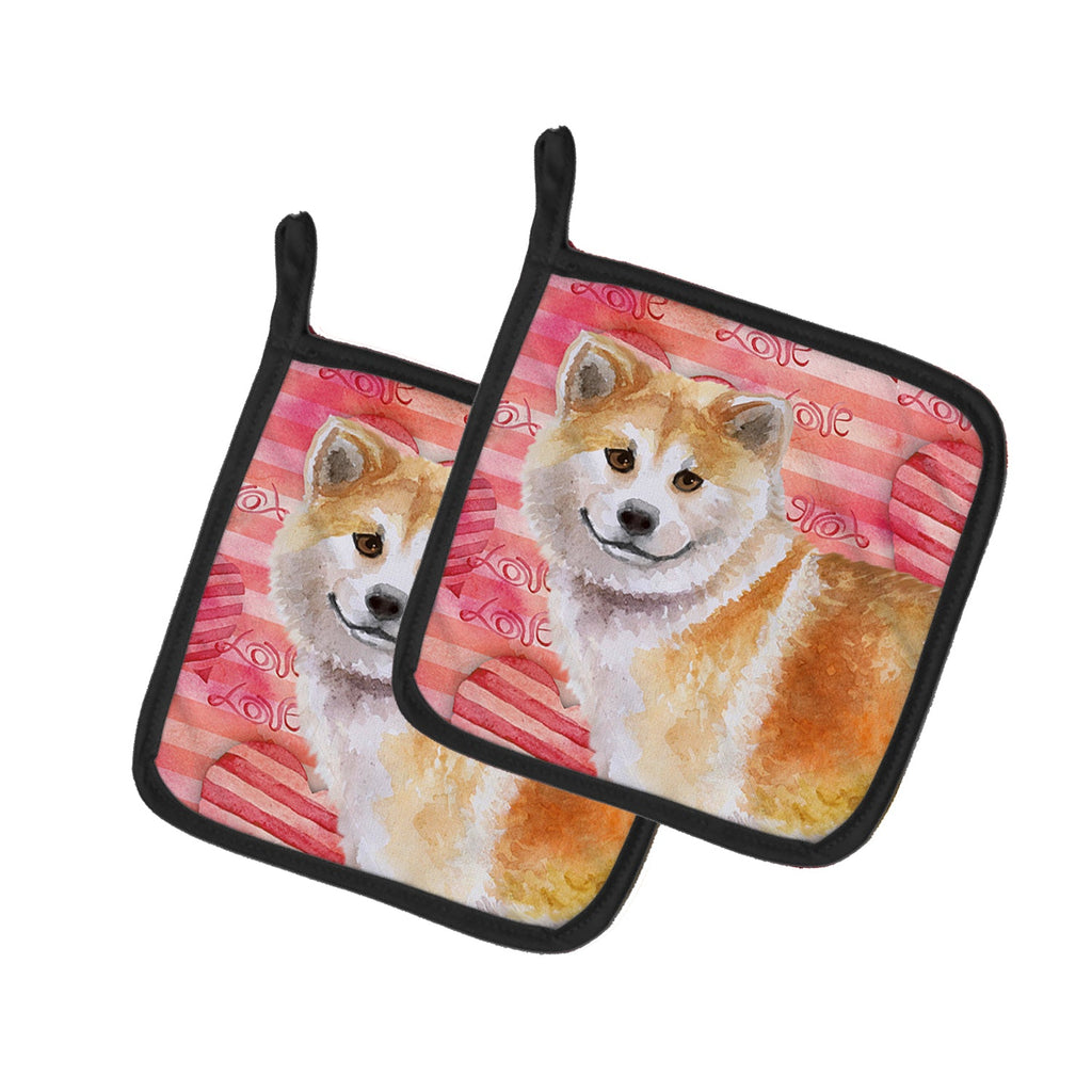 Shiba Inu Love Pot Holder Set of 2 Heat Resistant Quilted Hot Pads 7.5 x 7.5 Inch, Insulated Kitchen Trivets for Cooking & Baking