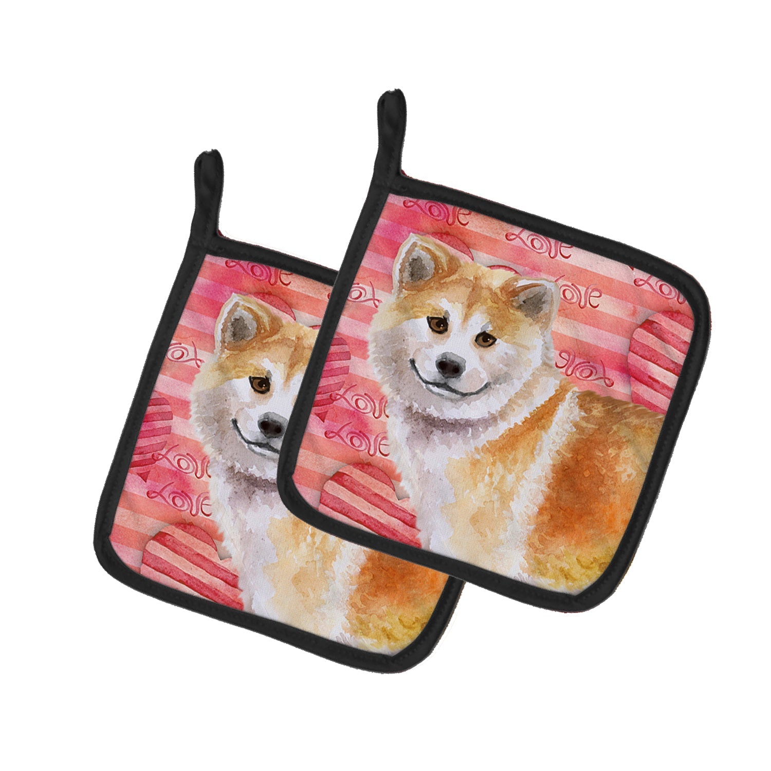 Shiba Inu Love Pot Holder Set of 2 Heat Resistant Quilted Hot Pads 7.5 x 7.5 Inch, Insulated Kitchen Trivets for Cooking & Baking