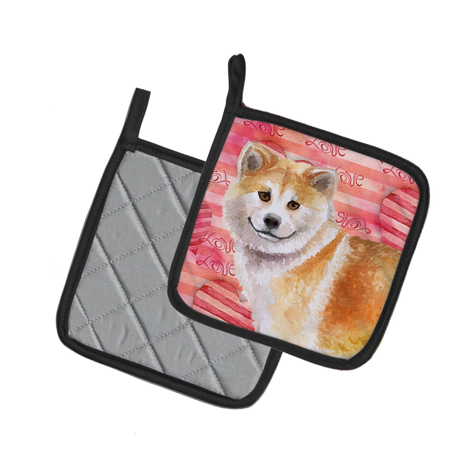 Shiba Inu Love Pot Holder Set of 2 Heat Resistant Quilted Hot Pads 7.5 x 7.5 Inch, Insulated Kitchen Trivets for Cooking & Baking