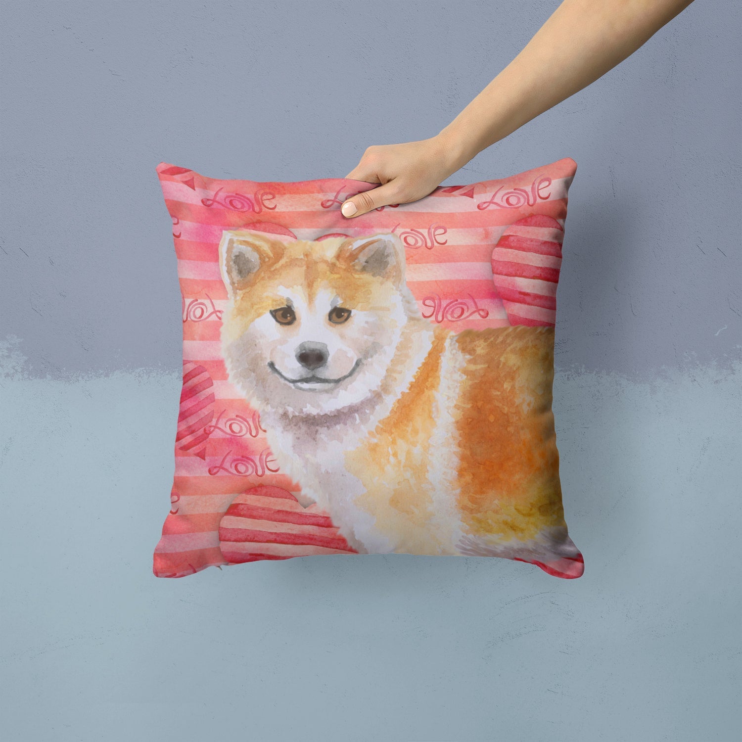 Shiba Inu Love Decorative Throw Pillow 14x14 Indoor Outdoor Accent Cushion, Fabric Cover with Insert for Sofa, Bed, Porch & Living Room