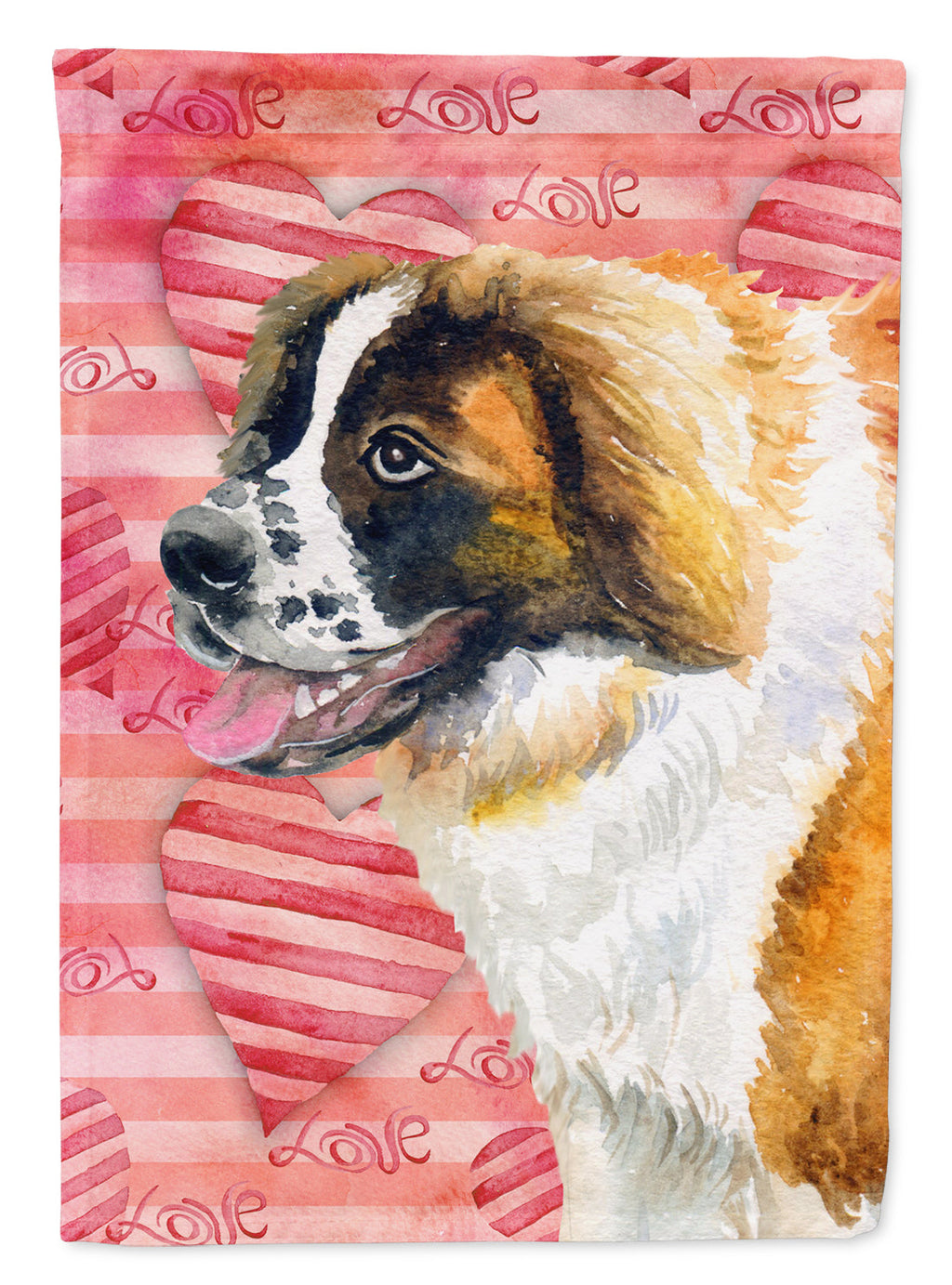 Saint Bernard Love House Flag 28x40 Porch Sleeve Pole Decorative Outside Yard Banner Artwork Wall Hanging, Polyester