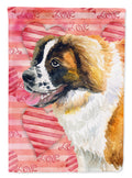 Saint Bernard Love House Flag 28x40 Porch Sleeve Pole Decorative Outside Yard Banner Artwork Wall Hanging, Polyester