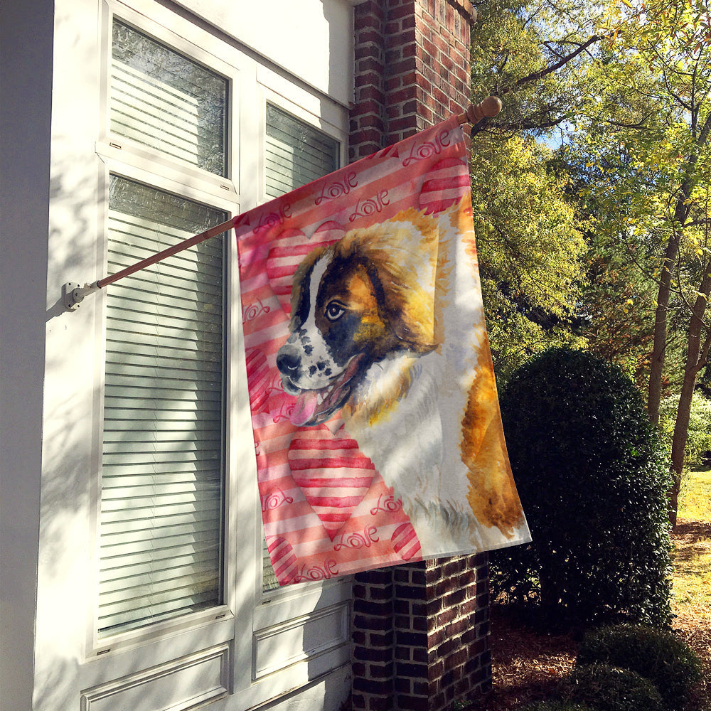 Saint Bernard Love House Flag 28x40 Porch Sleeve Pole Decorative Outside Yard Banner Artwork Wall Hanging, Polyester