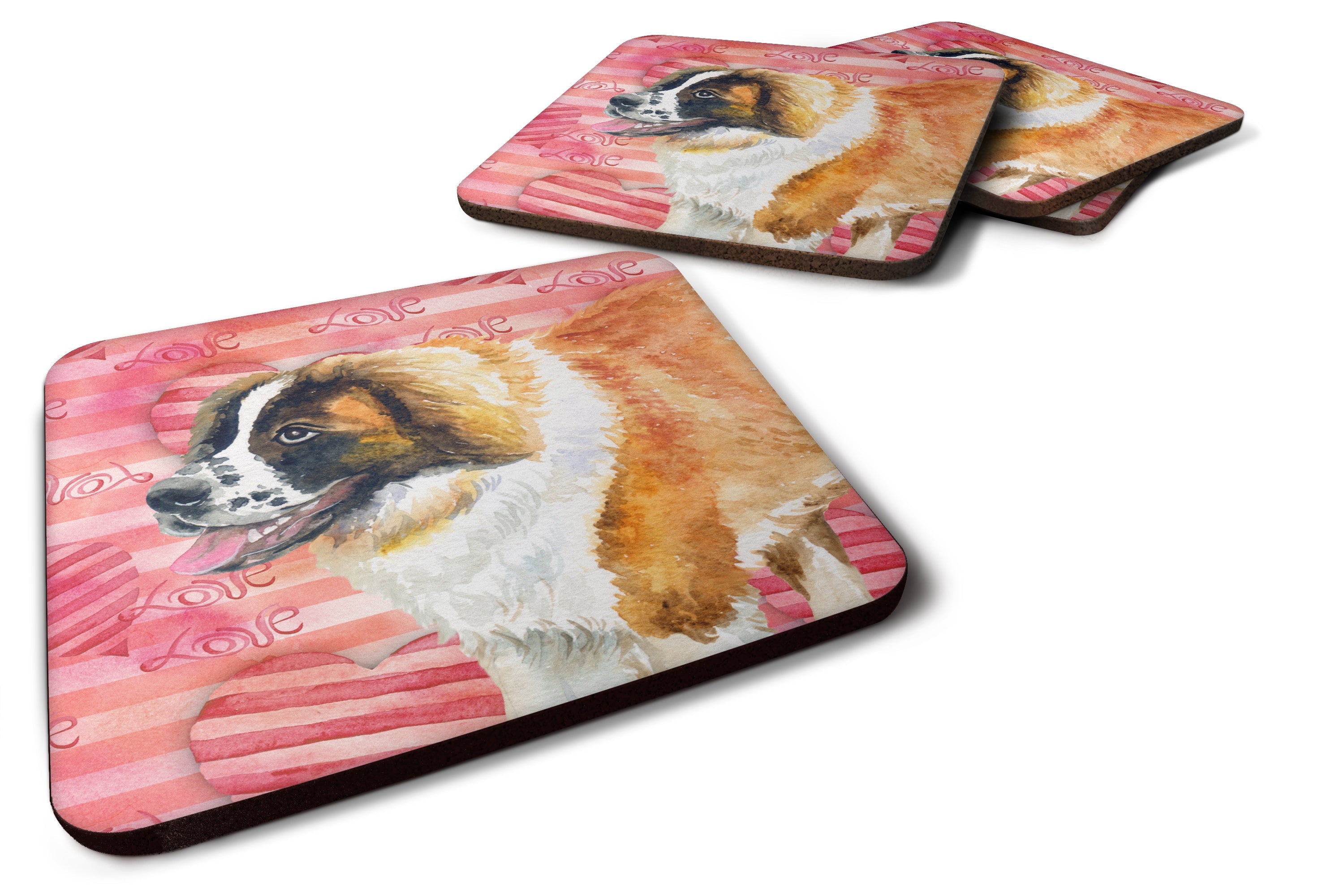 Saint Bernard Love Foam Coasters Set of 4 Cup Coasters for Indoor Outdoor, Tabletop Protection, Anti Slip, Mouse pad Material