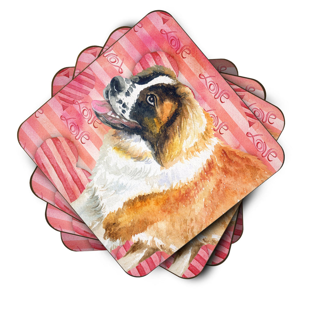 Saint Bernard Love Foam Coasters Set of 4 Cup Coasters for Indoor Outdoor, Tabletop Protection, Anti Slip, Mouse pad Material