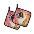 Saint Bernard Love Pot Holder Set of 2 Heat Resistant Quilted Hot Pads 7.5 x 7.5 Inch, Insulated Kitchen Trivets for Cooking & Baking