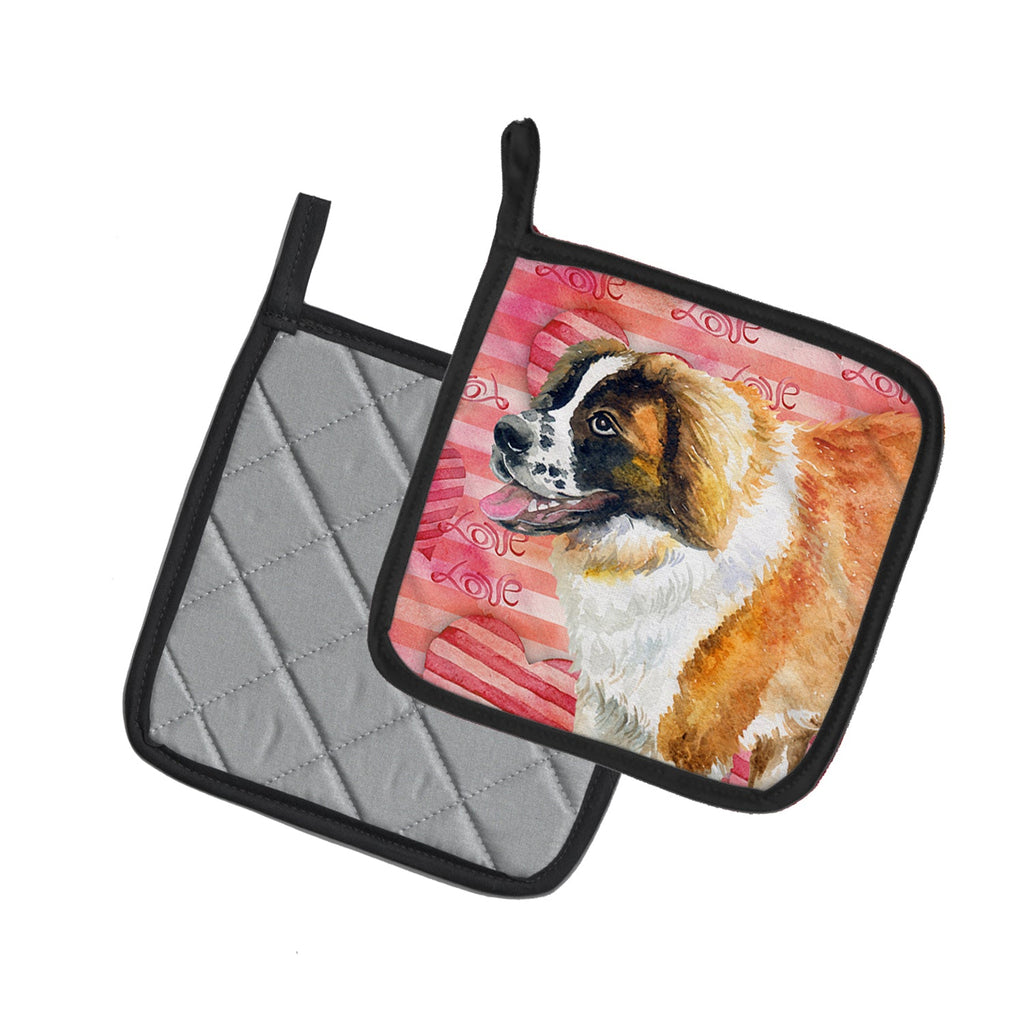 Saint Bernard Love Pot Holder Set of 2 Heat Resistant Quilted Hot Pads 7.5 x 7.5 Inch, Insulated Kitchen Trivets for Cooking & Baking