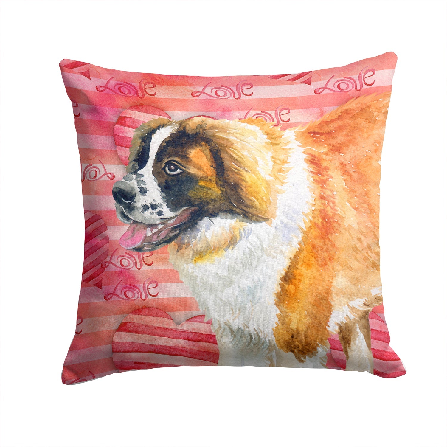 Saint Bernard Love Decorative Throw Pillow 14x14 Indoor Outdoor Accent Cushion, Fabric Cover with Insert for Sofa, Bed, Porch & Living Room