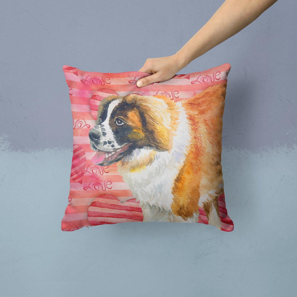 Saint Bernard Love Decorative Throw Pillow 14x14 Indoor Outdoor Accent Cushion, Fabric Cover with Insert for Sofa, Bed, Porch & Living Room