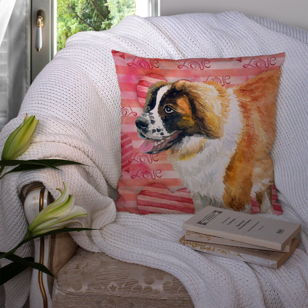 Saint Bernard Love Decorative Throw Pillow 14x14 Indoor Outdoor Accent Cushion, Fabric Cover with Insert for Sofa, Bed, Porch & Living Room