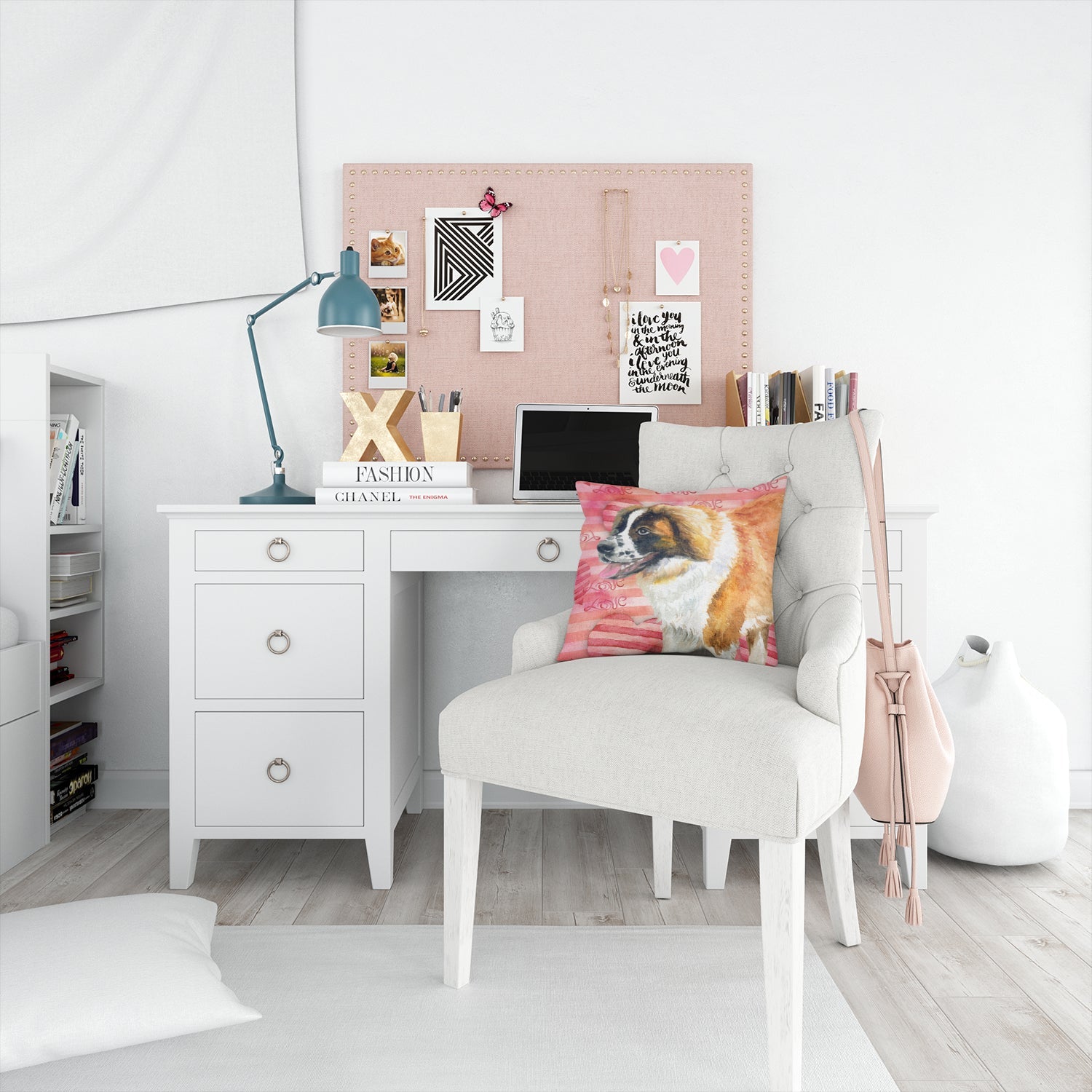 Saint Bernard Love Decorative Throw Pillow 14x14 Indoor Outdoor Accent Cushion, Fabric Cover with Insert for Sofa, Bed, Porch & Living Room