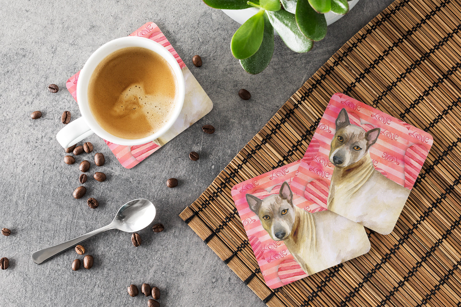 Thai Ridgeback Love Foam Coasters Set of 4 Cup Coasters for Indoor Outdoor, Tabletop Protection, Anti Slip, Mouse pad Material
