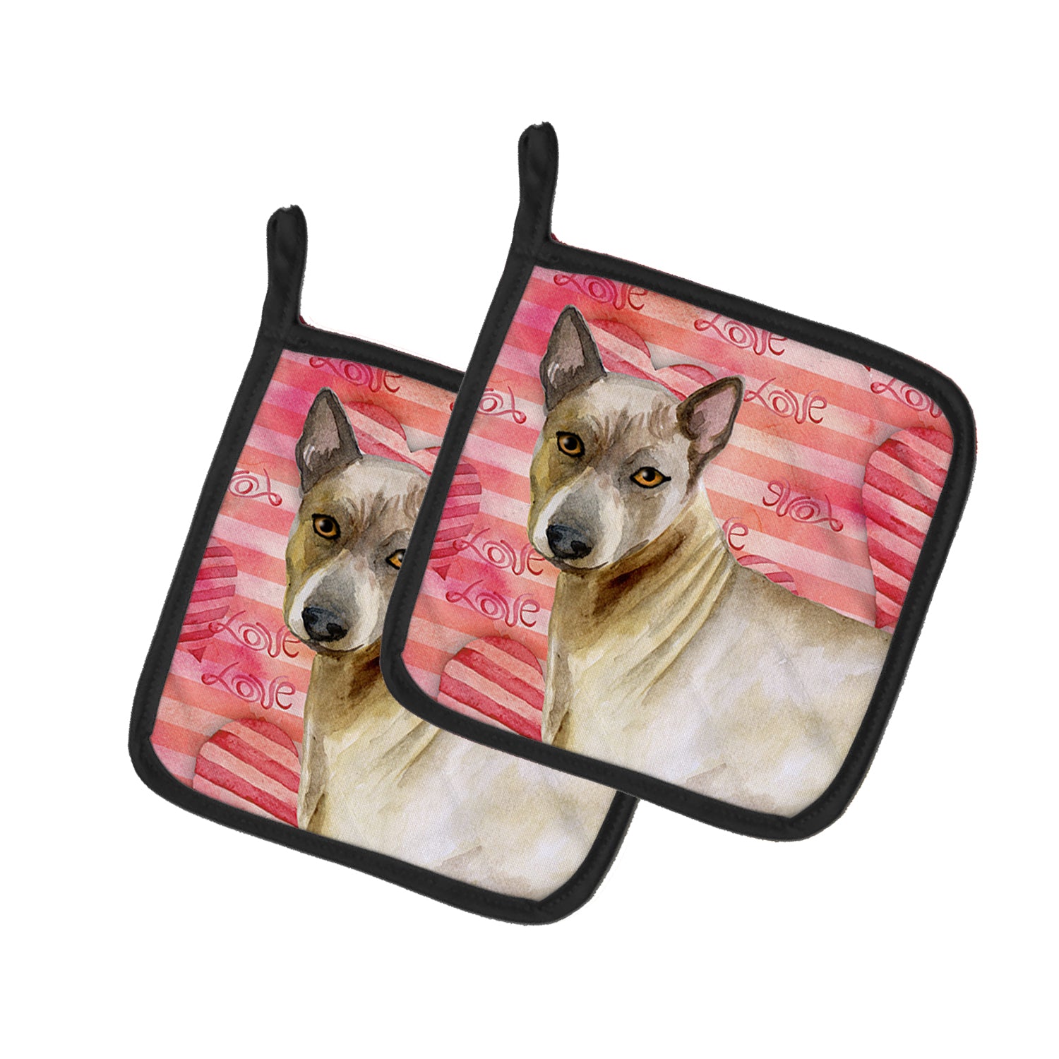 Thai Ridgeback Love Pot Holder Set of 2 Heat Resistant Quilted Hot Pads 7.5 x 7.5 Inch, Insulated Kitchen Trivets for Cooking & Baking