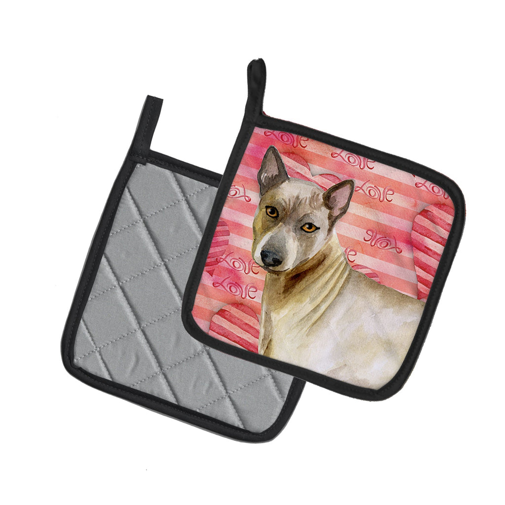 Thai Ridgeback Love Pot Holder Set of 2 Heat Resistant Quilted Hot Pads 7.5 x 7.5 Inch, Insulated Kitchen Trivets for Cooking & Baking
