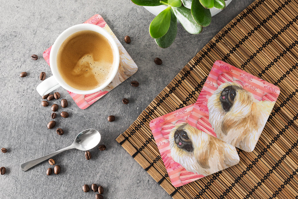 Pekingese Love Foam Coasters Set of 4 Cup Coasters for Indoor Outdoor, Tabletop Protection, Anti Slip, Mouse pad Material