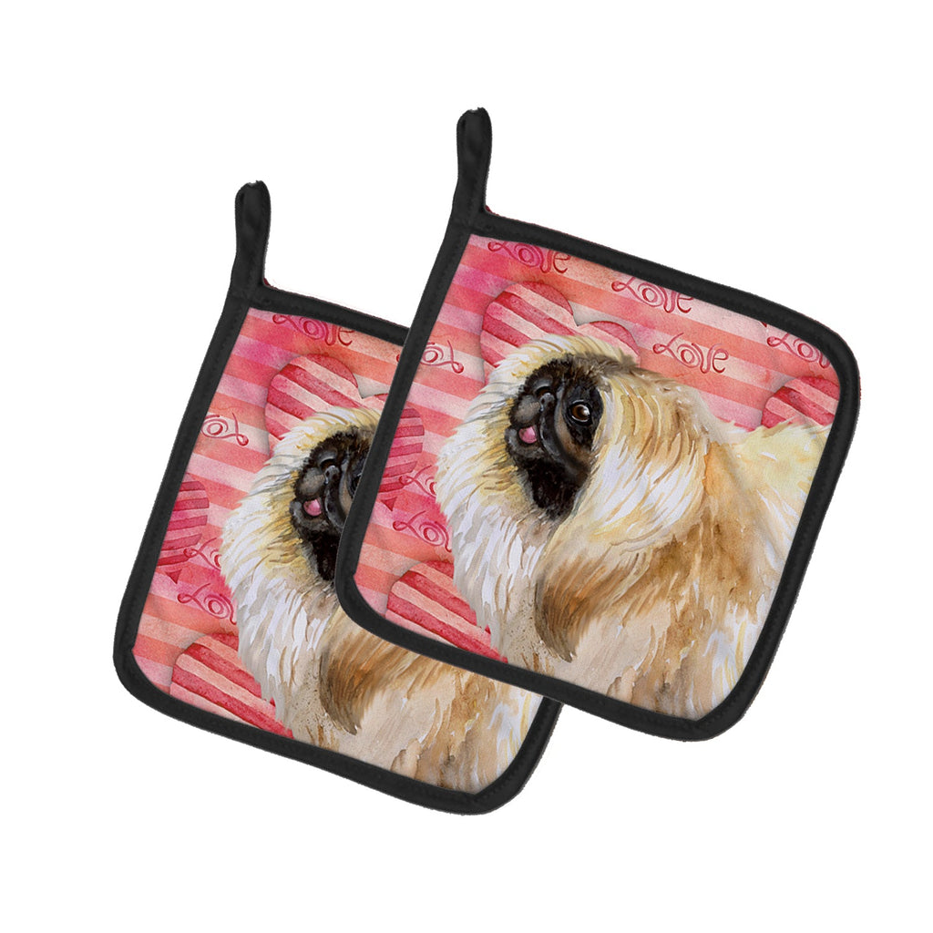 Pekingese Love Pot Holder Set of 2 Heat Resistant Quilted Hot Pads 7.5 x 7.5 Inch, Insulated Kitchen Trivets for Cooking & Baking