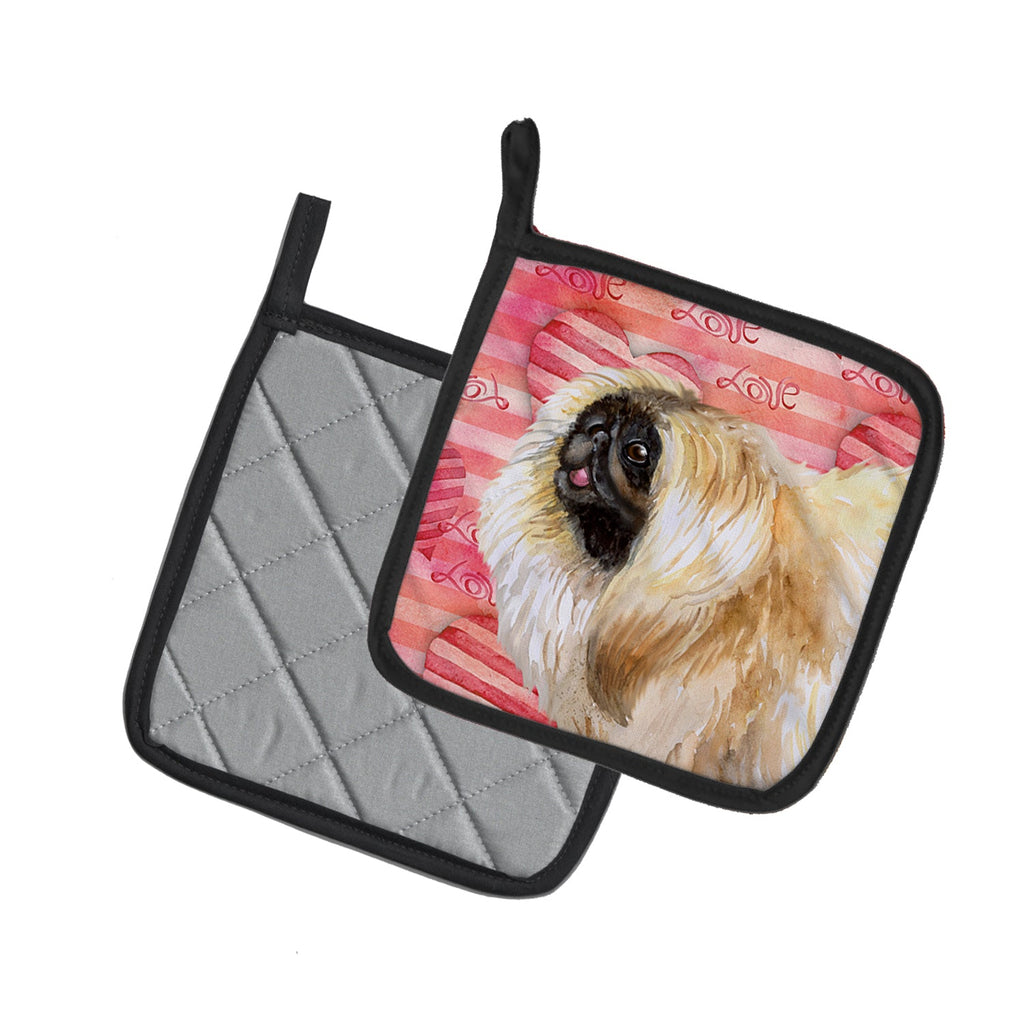 Pekingese Love Pot Holder Set of 2 Heat Resistant Quilted Hot Pads 7.5 x 7.5 Inch, Insulated Kitchen Trivets for Cooking & Baking