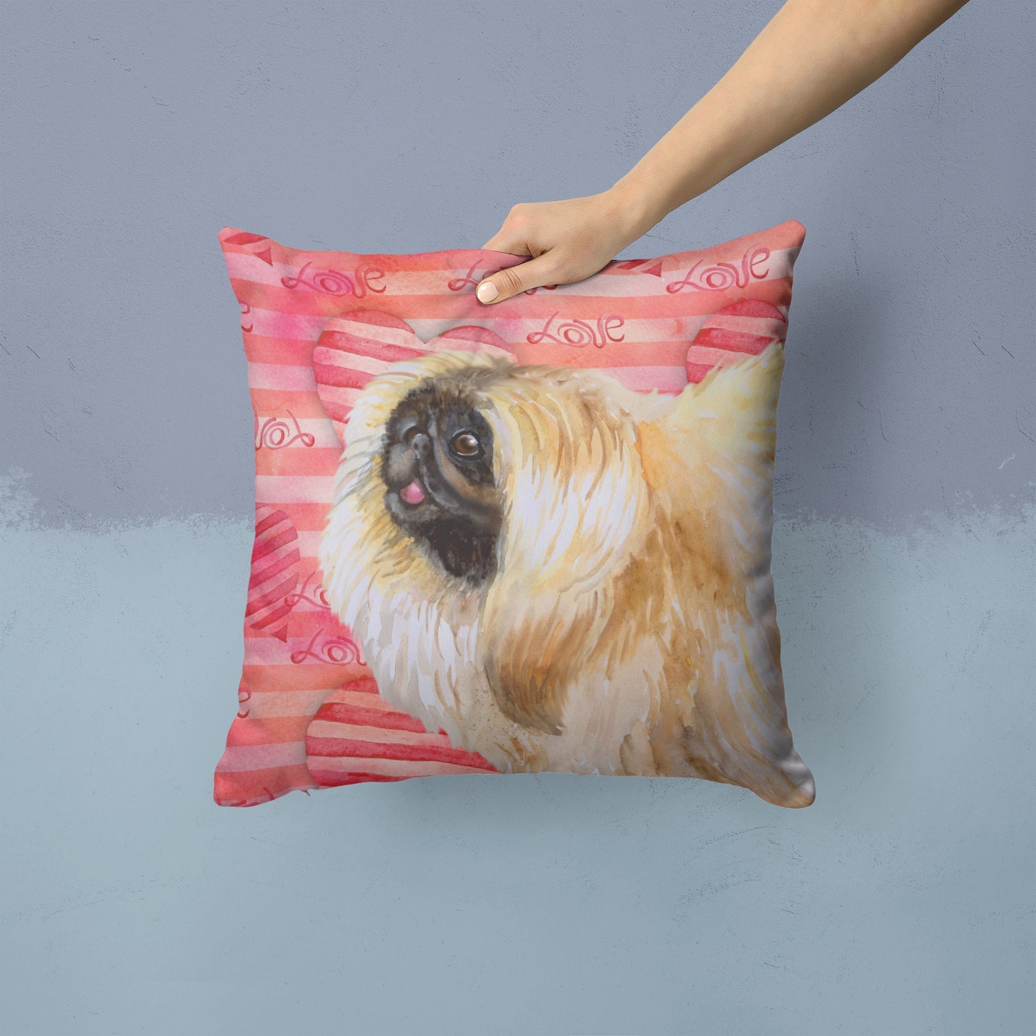 Pekingese Love Decorative Throw Pillow 14x14 Indoor Outdoor Accent Cushion, Fabric Cover with Insert for Sofa, Bed, Porch & Living Room