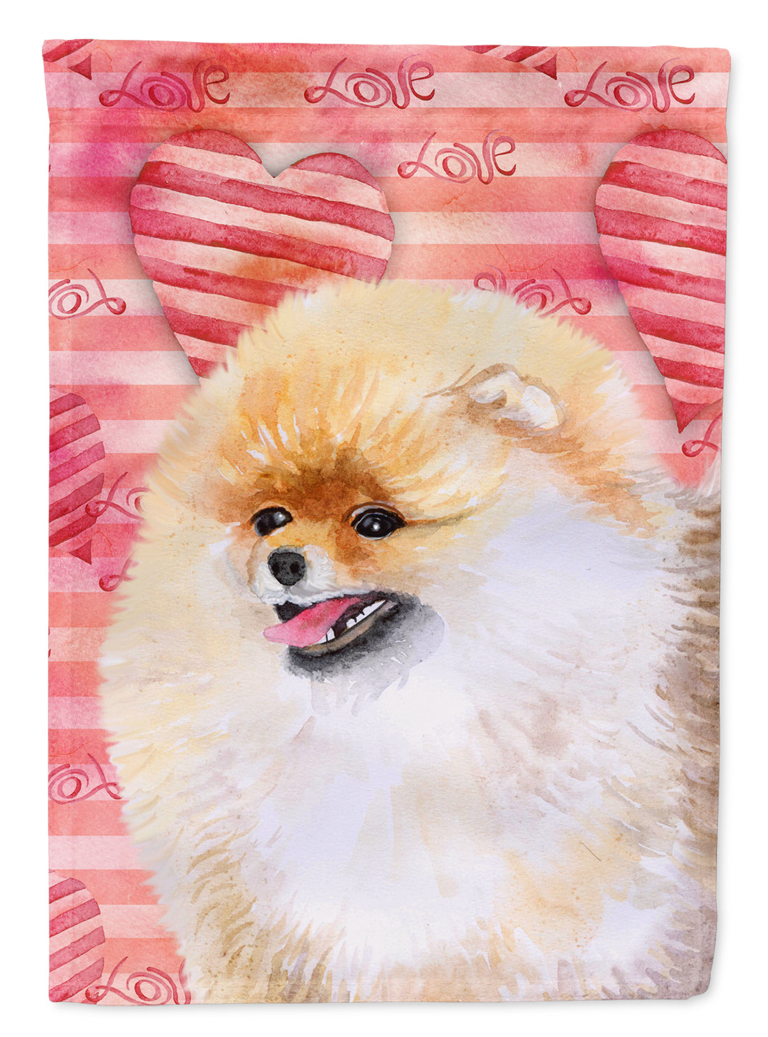 Pomeranian Love House Flag 28x40 Porch Sleeve Pole Decorative Outside Yard Banner Artwork Wall Hanging, Polyester