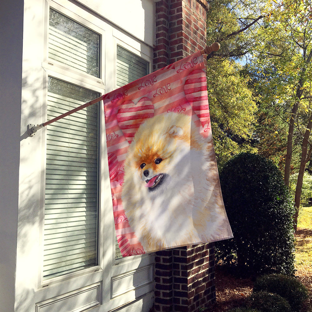Pomeranian Love House Flag 28x40 Porch Sleeve Pole Decorative Outside Yard Banner Artwork Wall Hanging, Polyester