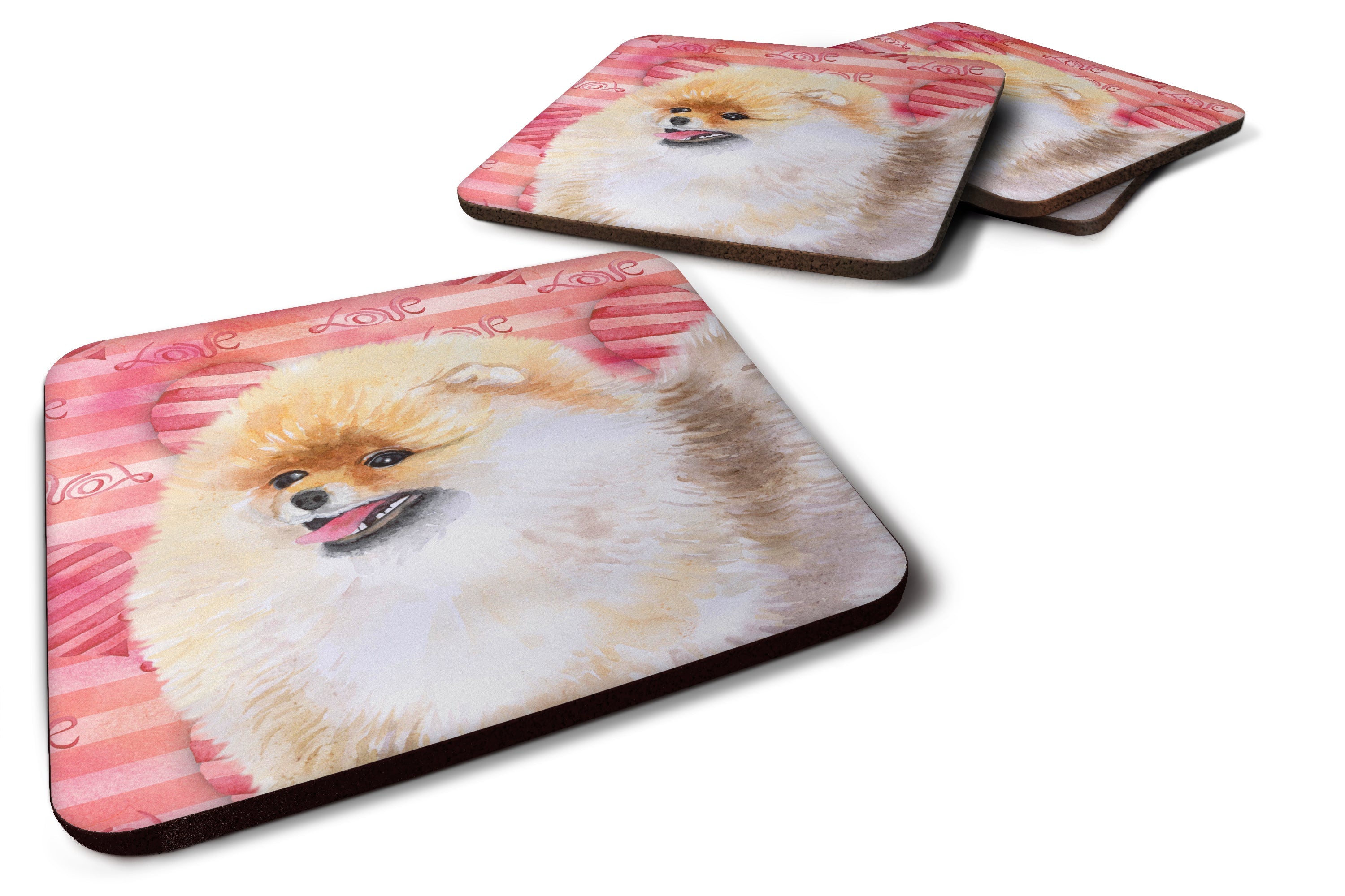 Pomeranian Love Foam Coasters Set of 4 Cup Coasters for Indoor Outdoor, Tabletop Protection, Anti Slip, Mouse pad Material