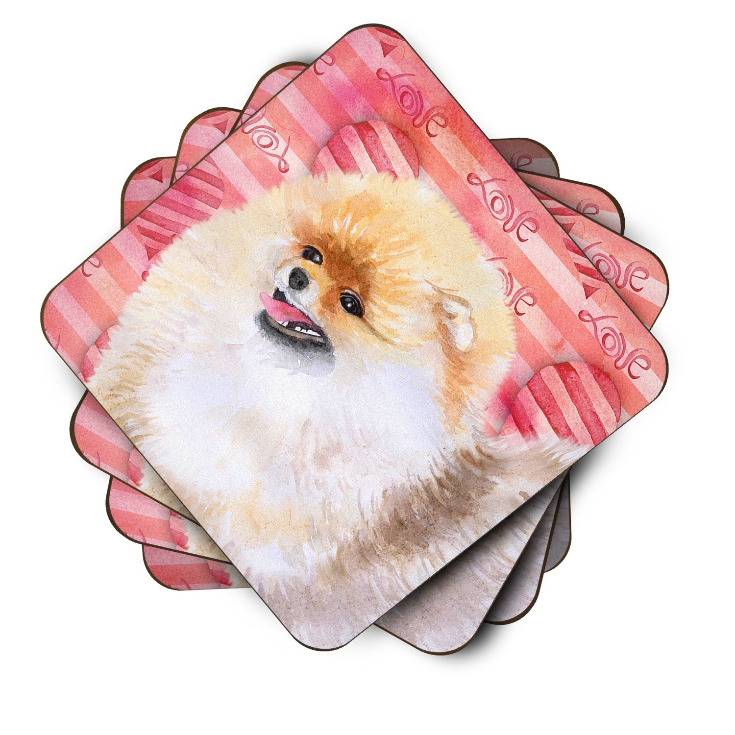 Pomeranian Love Foam Coasters Set of 4 Cup Coasters for Indoor Outdoor, Tabletop Protection, Anti Slip, Mouse pad Material