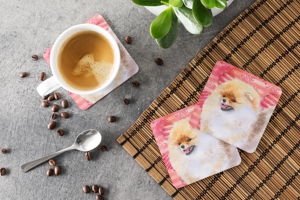 Pomeranian Love Foam Coasters Set of 4 Cup Coasters for Indoor Outdoor, Tabletop Protection, Anti Slip, Mouse pad Material