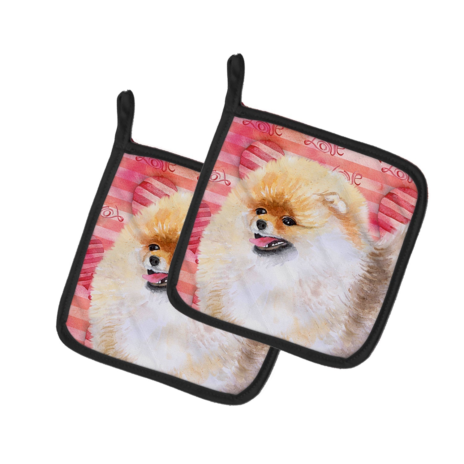 Pomeranian Love Pot Holder Set of 2 Heat Resistant Quilted Hot Pads 7.5 x 7.5 Inch, Insulated Kitchen Trivets for Cooking & Baking