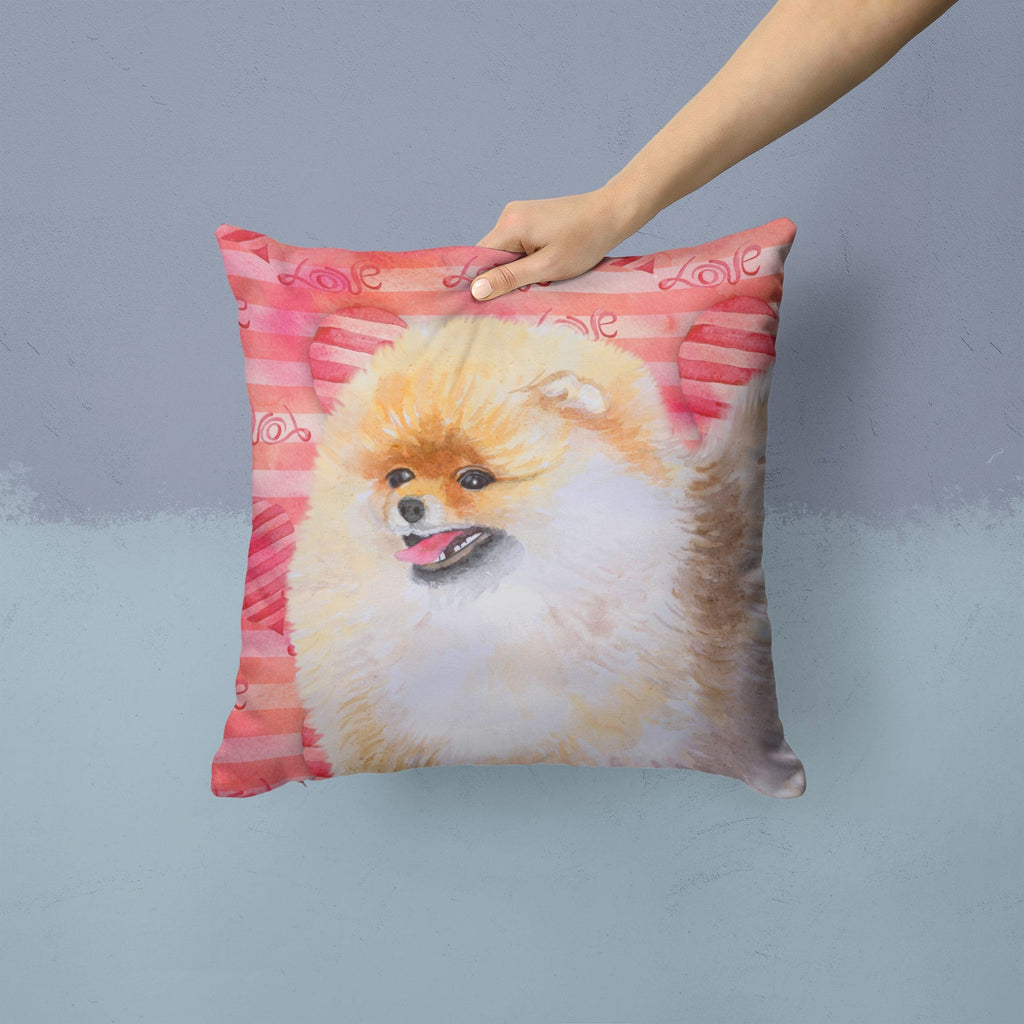 Pomeranian Love Decorative Throw Pillow 14x14 Indoor Outdoor Accent Cushion, Fabric Cover with Insert for Sofa, Bed, Porch & Living Room