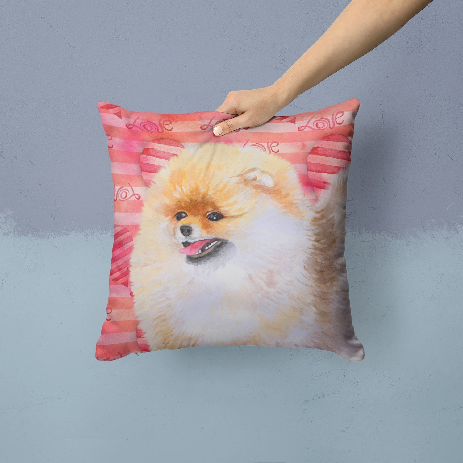 Pomeranian Love Decorative Throw Pillow 14x14 Indoor Outdoor Accent Cushion, Fabric Cover with Insert for Sofa, Bed, Porch & Living Room