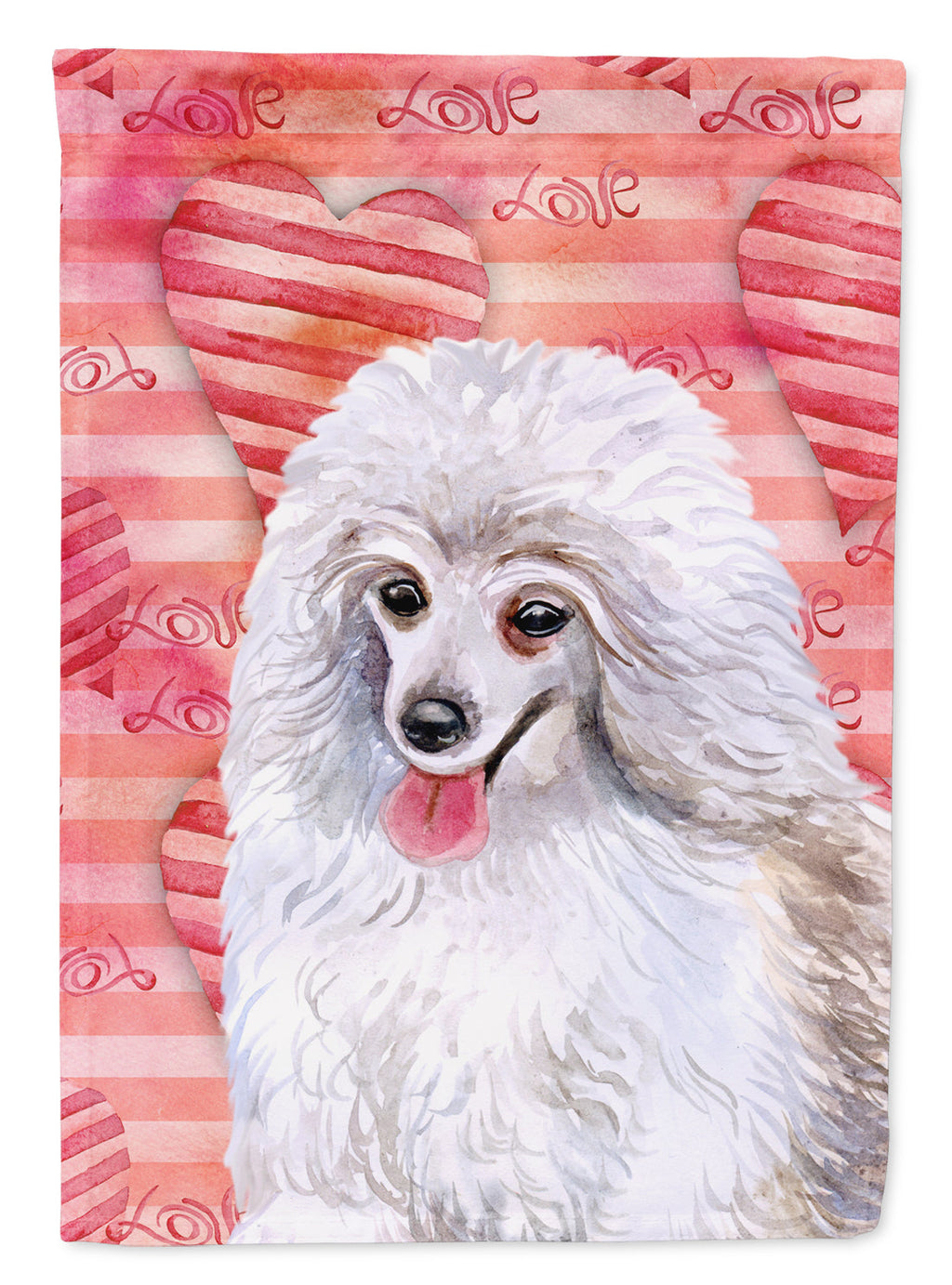 Medium White Poodle Love House Flag 28x40 Porch Sleeve Pole Decorative Outside Yard Banner Artwork Wall Hanging, Polyester