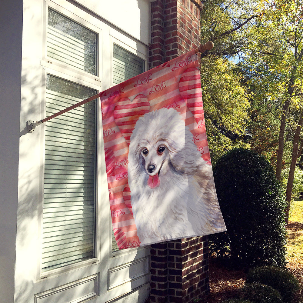 Medium White Poodle Love House Flag 28x40 Porch Sleeve Pole Decorative Outside Yard Banner Artwork Wall Hanging, Polyester
