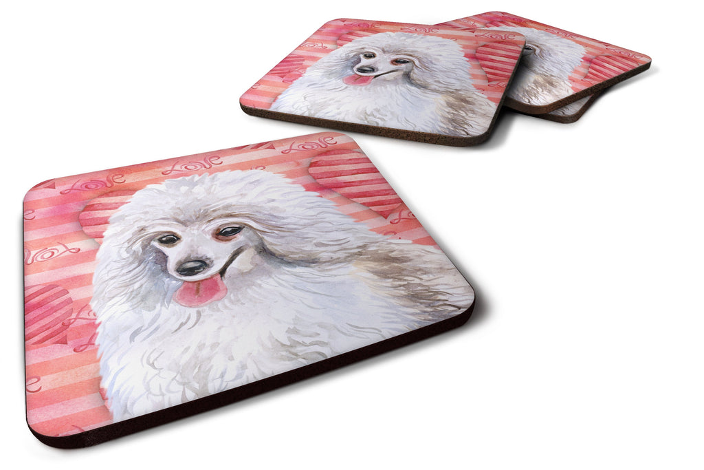 Medium White Poodle Love Foam Coasters Set of 4 Cup Coasters for Indoor Outdoor, Tabletop Protection, Anti Slip, Mouse pad Material