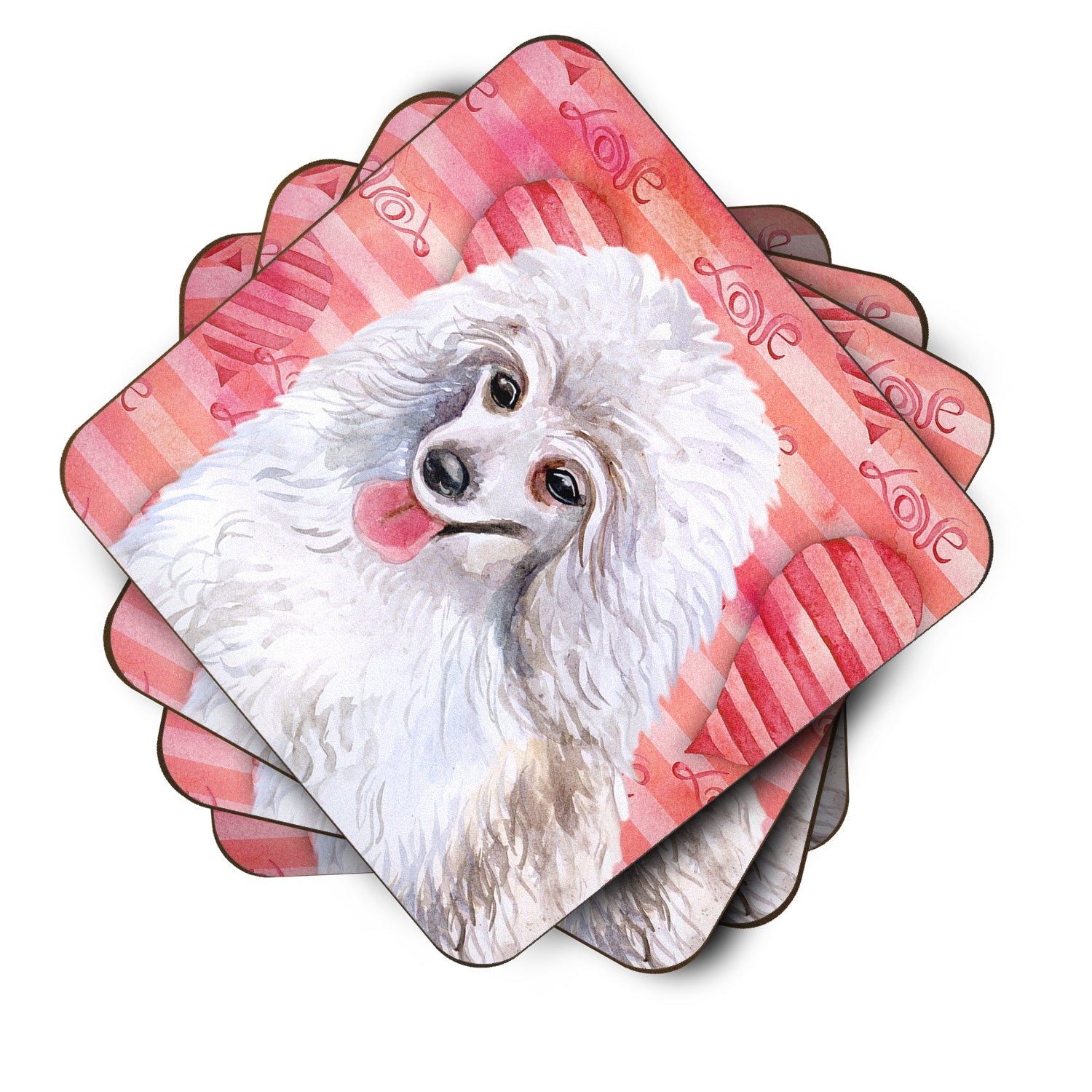 Medium White Poodle Love Foam Coasters Set of 4 Cup Coasters for Indoor Outdoor, Tabletop Protection, Anti Slip, Mouse pad Material