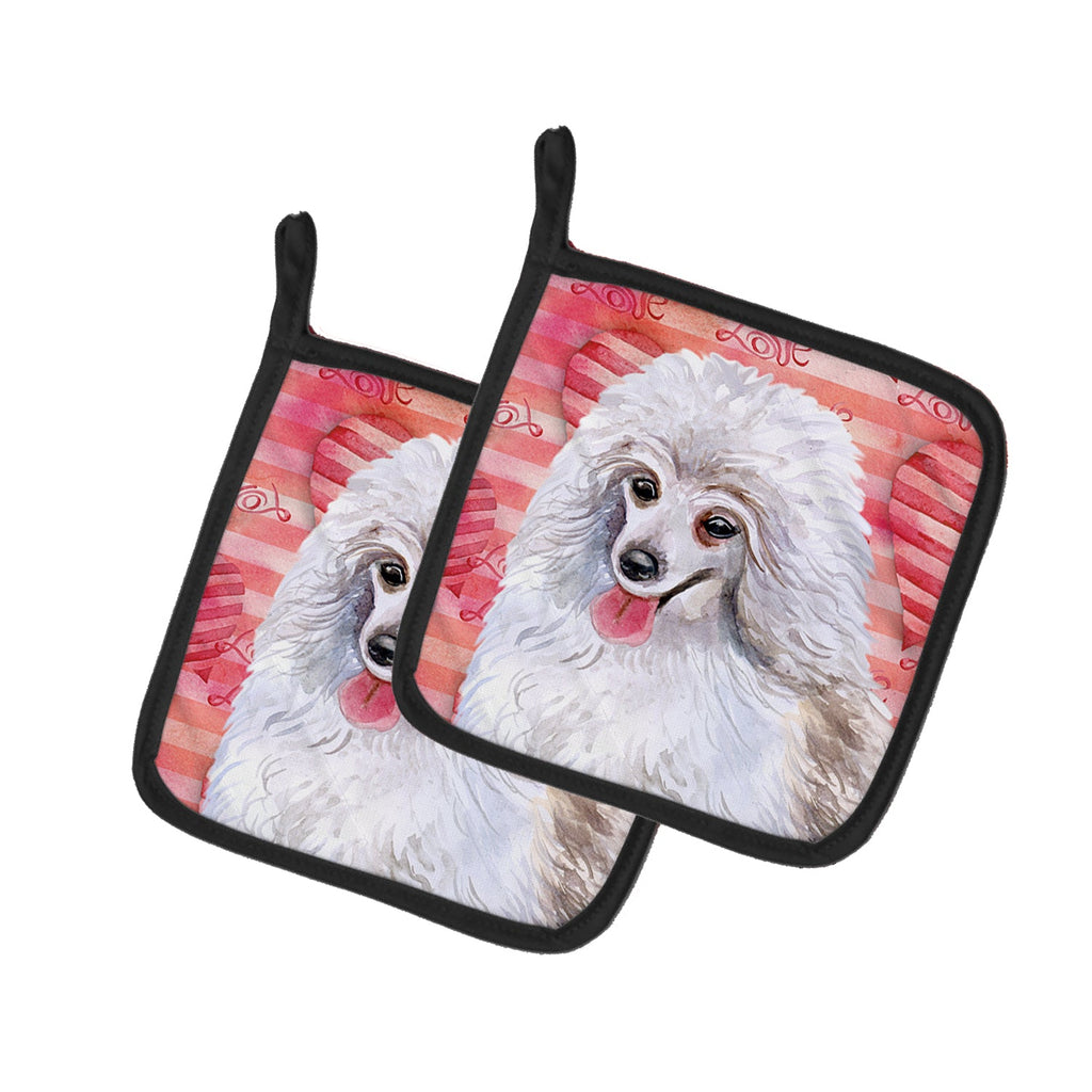 Medium White Poodle Love Pot Holder Set of 2 Heat Resistant Quilted Hot Pads 7.5 x 7.5 Inch, Insulated Kitchen Trivets for Cooking & Baking