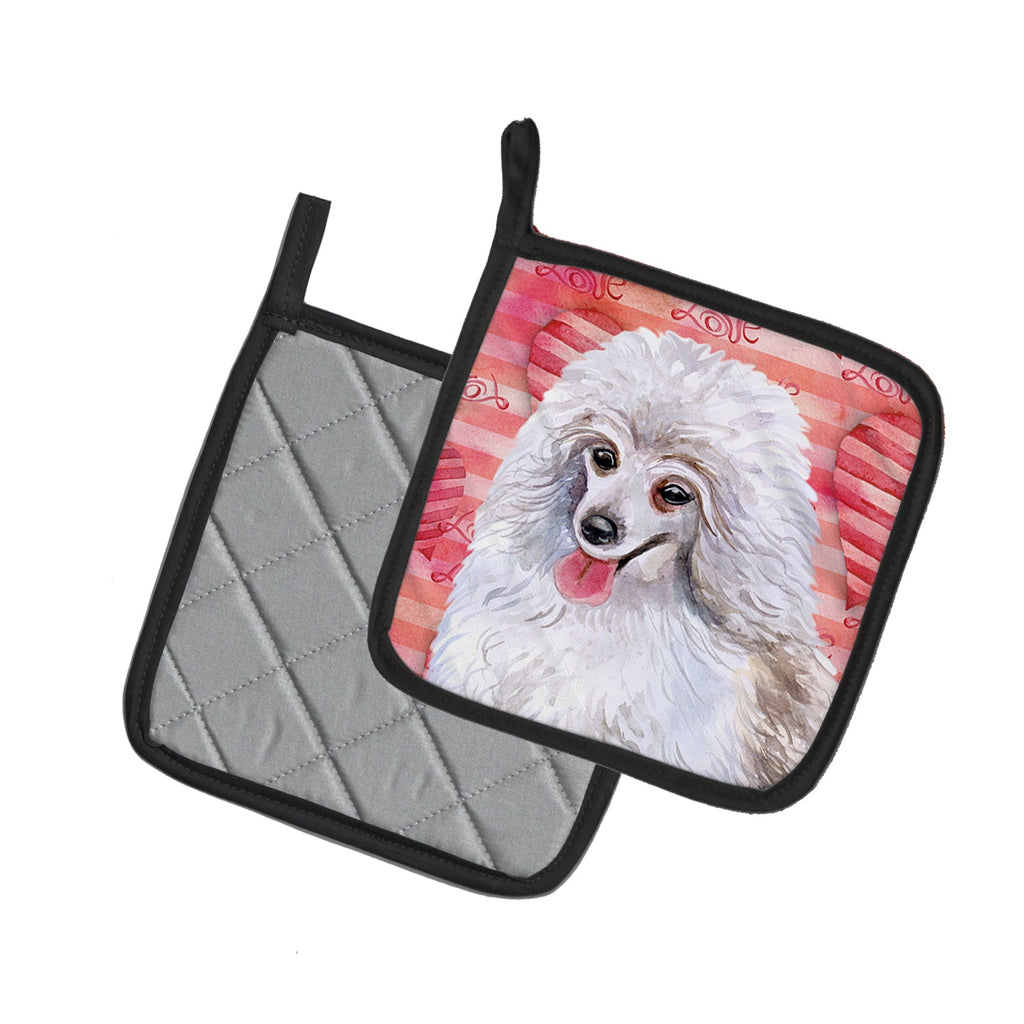 Medium White Poodle Love Pot Holder Set of 2 Heat Resistant Quilted Hot Pads 7.5 x 7.5 Inch, Insulated Kitchen Trivets for Cooking & Baking
