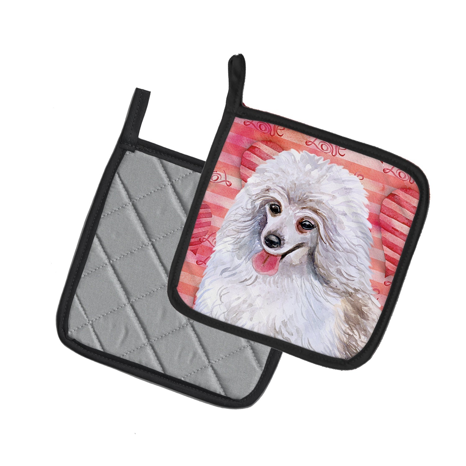 Medium White Poodle Love Pot Holder Set of 2 Heat Resistant Quilted Hot Pads 7.5 x 7.5 Inch, Insulated Kitchen Trivets for Cooking & Baking