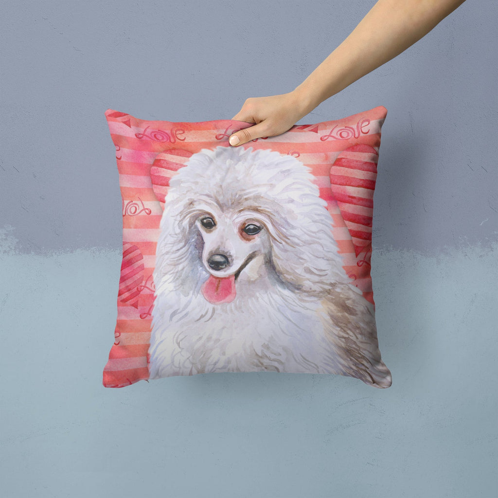 Medium White Poodle Love Decorative Throw Pillow 14x14 Indoor Outdoor Accent Cushion, Fabric Cover with Insert for Sofa, Bed, Porch & Living Room