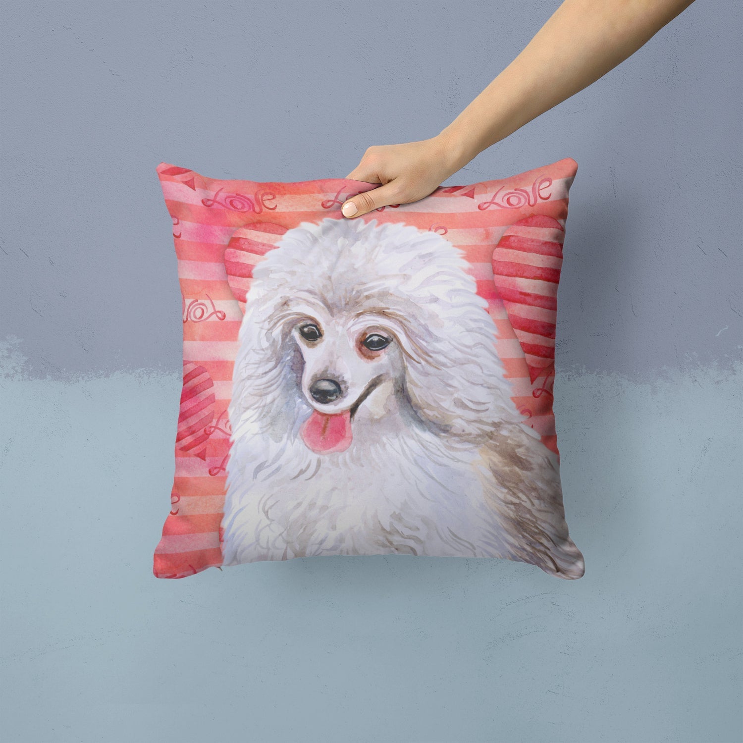 Medium White Poodle Love Decorative Throw Pillow 14x14 Indoor Outdoor Accent Cushion, Fabric Cover with Insert for Sofa, Bed, Porch & Living Room
