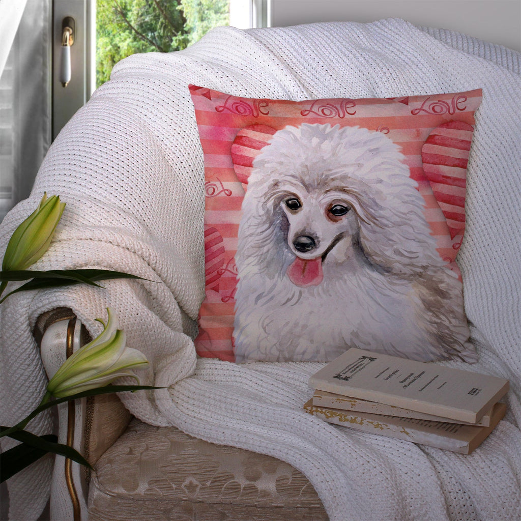 Medium White Poodle Love Decorative Throw Pillow 14x14 Indoor Outdoor Accent Cushion, Fabric Cover with Insert for Sofa, Bed, Porch & Living Room