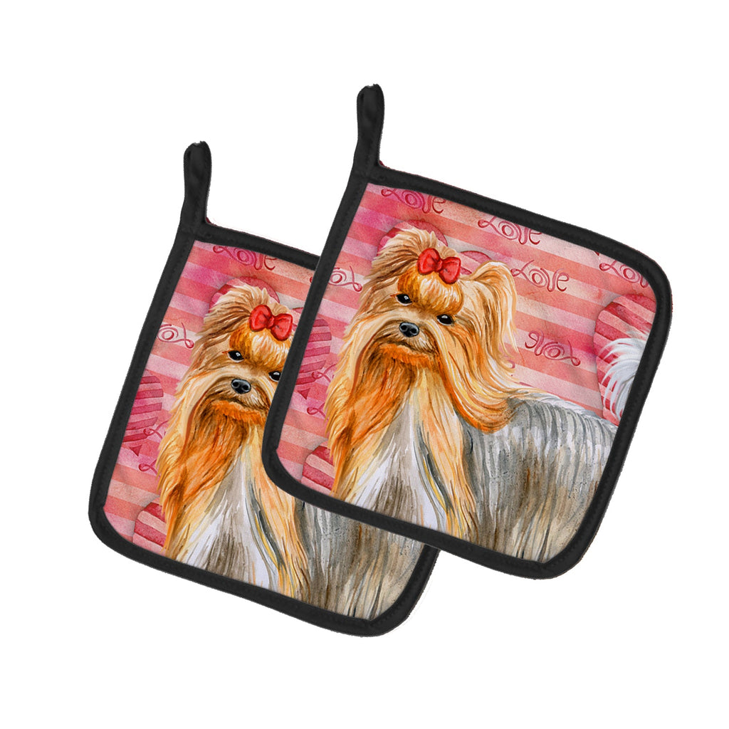 Yorkshire Terrier Love Pot Holder Set of 2 Heat Resistant Quilted Hot Pads 7.5 x 7.5 Inch, Insulated Kitchen Trivets for Cooking & Baking