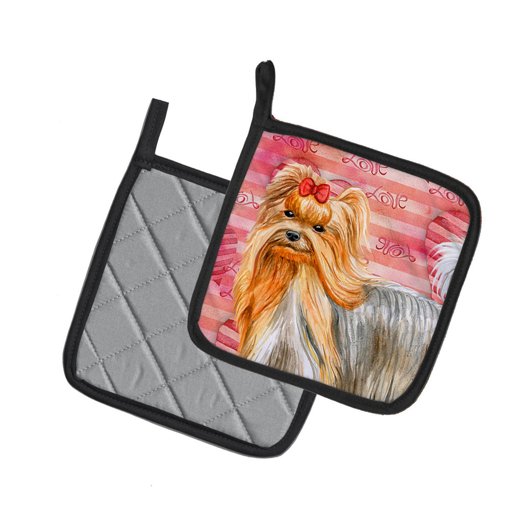Yorkshire Terrier Love Pot Holder Set of 2 Heat Resistant Quilted Hot Pads 7.5 x 7.5 Inch, Insulated Kitchen Trivets for Cooking & Baking