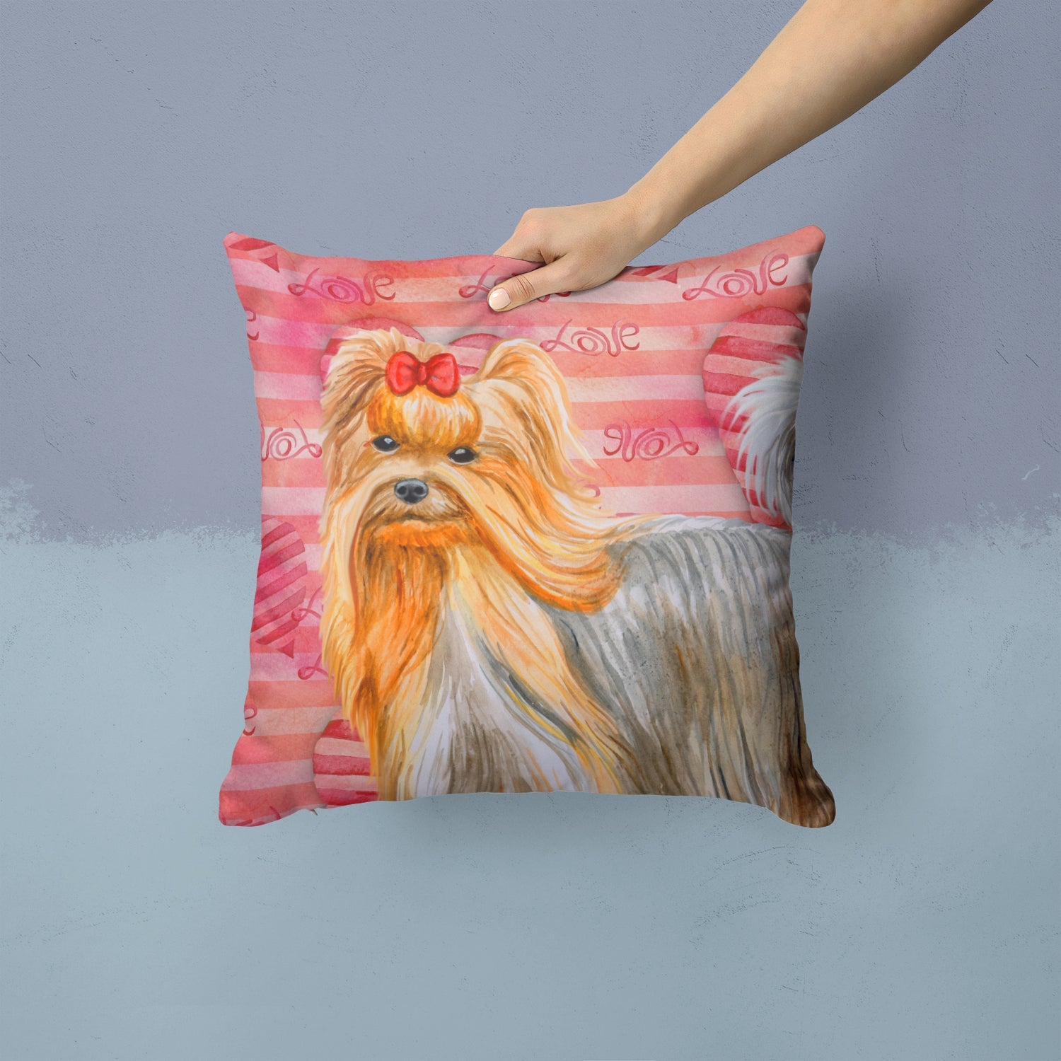 Yorkshire Terrier Love Decorative Throw Pillow 14x14 Indoor Outdoor Accent Cushion, Fabric Cover with Insert for Sofa, Bed, Porch & Living Room