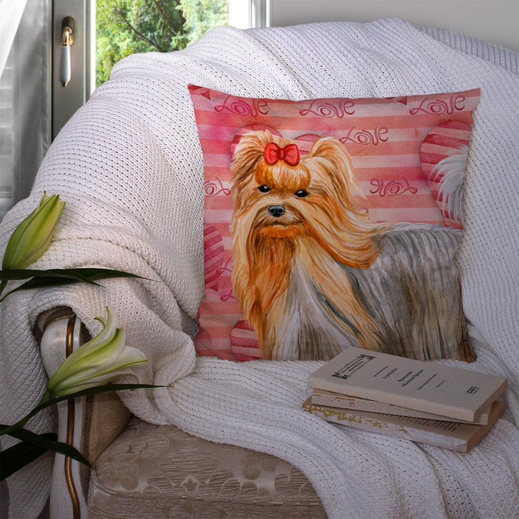 Yorkshire Terrier Love Decorative Throw Pillow 14x14 Indoor Outdoor Accent Cushion, Fabric Cover with Insert for Sofa, Bed, Porch & Living Room
