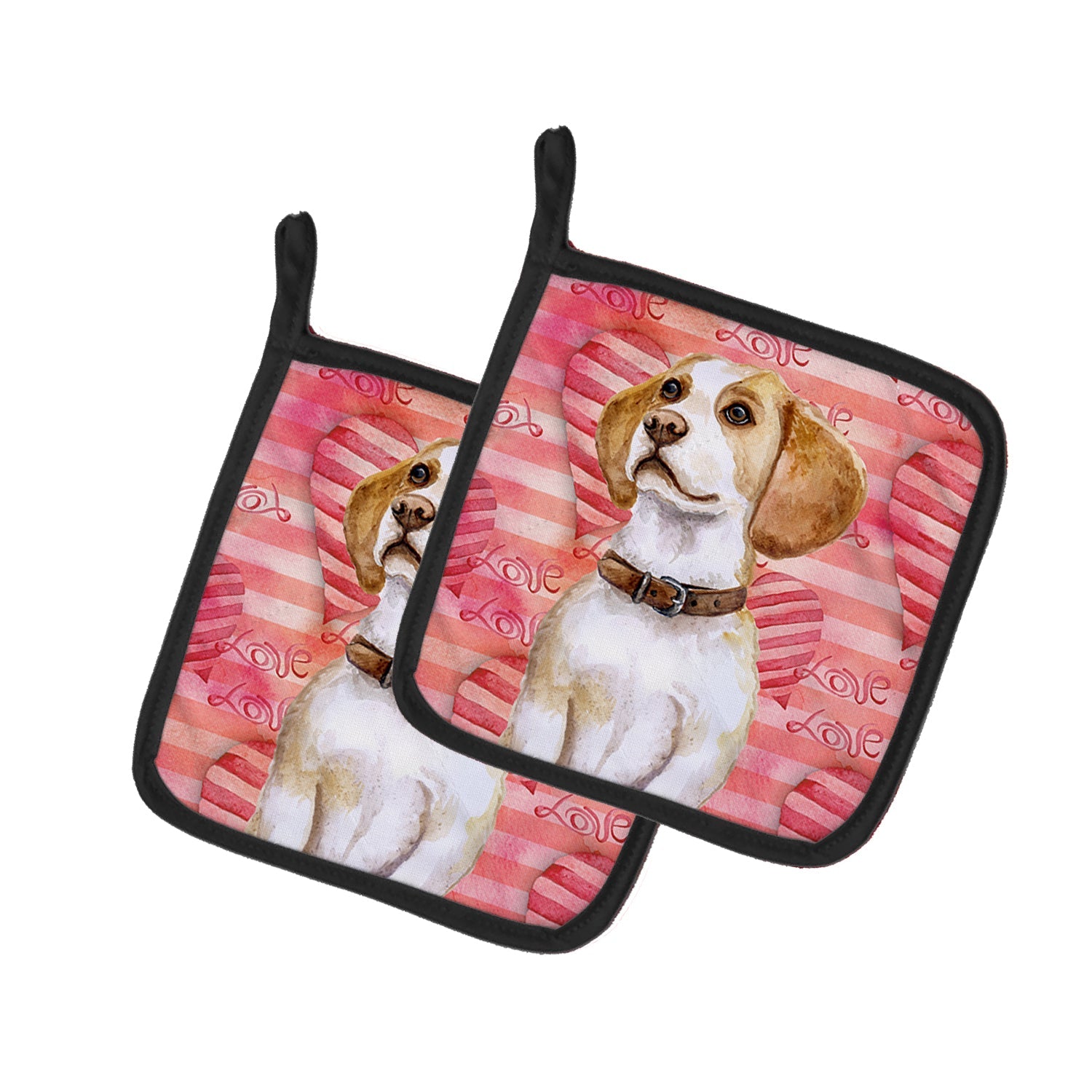 Beagle Love Pot Holder Set of 2 Heat Resistant Quilted Hot Pads 7.5 x 7.5 Inch, Insulated Kitchen Trivets for Cooking & Baking
