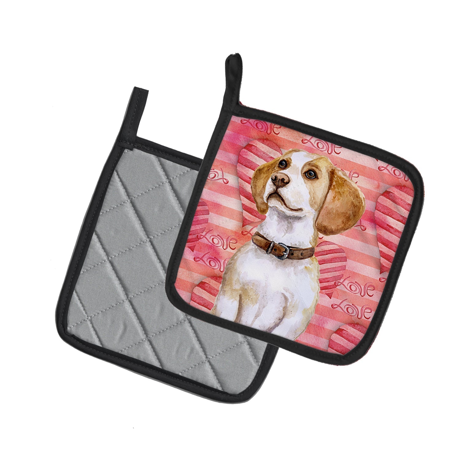 Beagle Love Pot Holder Set of 2 Heat Resistant Quilted Hot Pads 7.5 x 7.5 Inch, Insulated Kitchen Trivets for Cooking & Baking